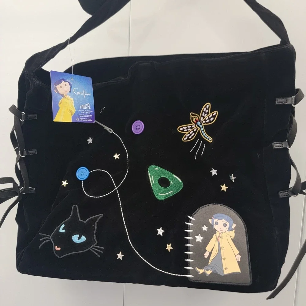 NEW! Her‎ Universe Coraline Icon Embroidered Hobo Shoulder Bag Velour